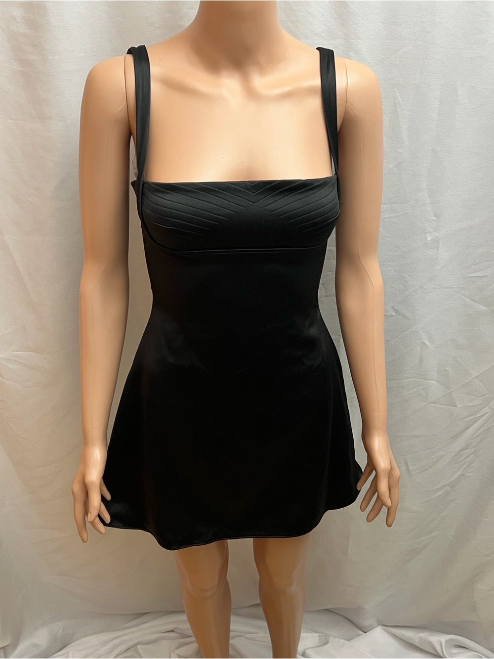 House of CB Kara Black Satin Mini Dress XS Bustier Fit & Flare NWT